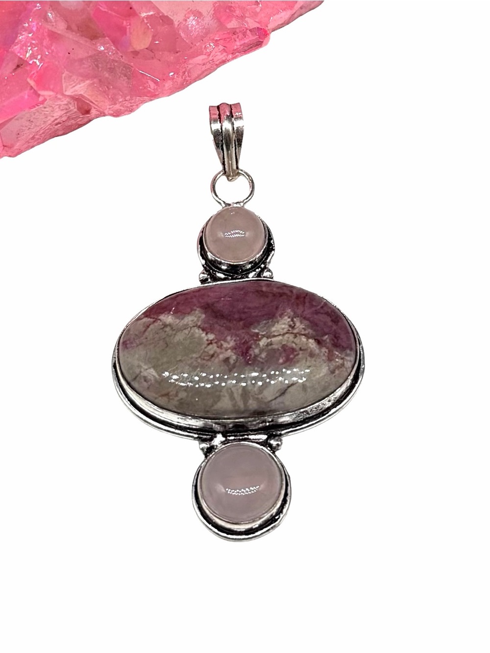 Cobalt Calcite & Rose Quartz Necklace Pendant 925 Sterling Silver Overlay